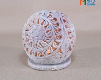 Hand Carved Soapstone Tealight Holder: Floral Home Decor