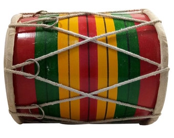 India Meets India Multicolor Wooden & Leather Dholak Hand Drum 7.5 x 5 inches Punjabi Dhol Dholki Fun Birthday Housewarming Gift Ideas