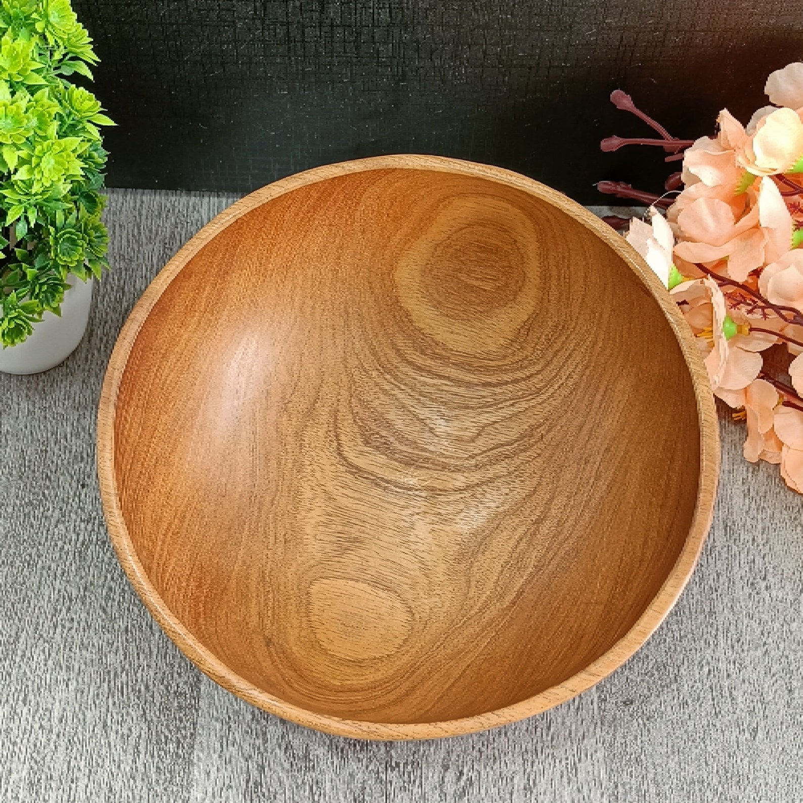 Brown - Hand Carved Natural Neem Wooden Bowl (Big) (7 x 7 in)