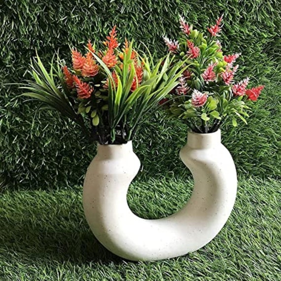 Buy India Meets India White Ceramic Half Donut Double Mouth Decorative  Vases for Home Décor, Center Table, Flowers Pot, Bedroom, 6 X 7 In Online in  India 