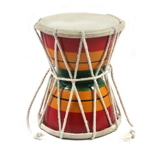 Handgemaakte Damru-drum voor kinderen: Indiaas muziekinstrument, 4" mangohout