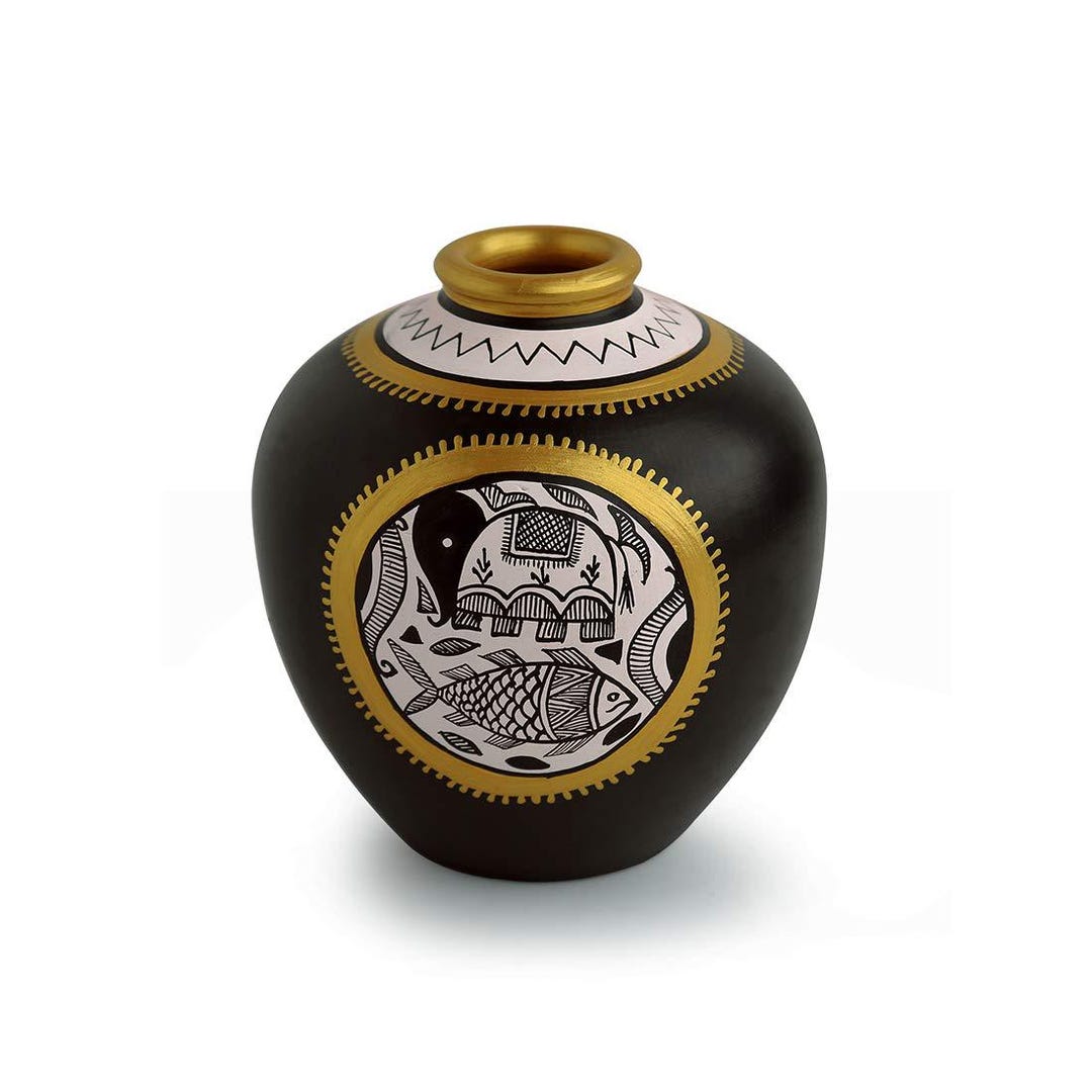 Hand-painted Terracotta Vase: Black Tribal Art, Indian Artisan - Etsy