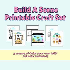 Build-a-Summer Craft Bundle – Cut and Paste Activity Set for Kids | Fish Tank, Sand Castle, Ice Cream Cone Craft| Color + B&W Printable PDF