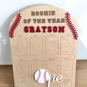 Rookie of the Year 12-Month Photo Personalized1st Birthday Sign Baseball Rookie of the Year One Cake Topper Bundle, Baseball Cake Topper