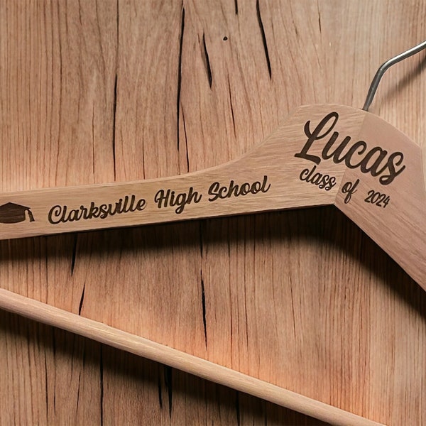 Personalized wooden hanger for grad Customized gown holder with name hanger for graduation Unique engraved hanger for graduation attire 2024