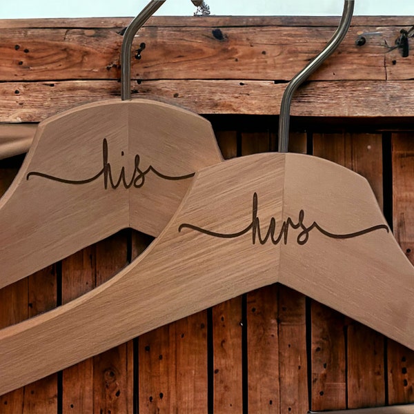 Personalized Bride and Groom Hangers Unique His and Hers Wooden Hangers Custom his/her hanger wedding wood hanger couples hanger set