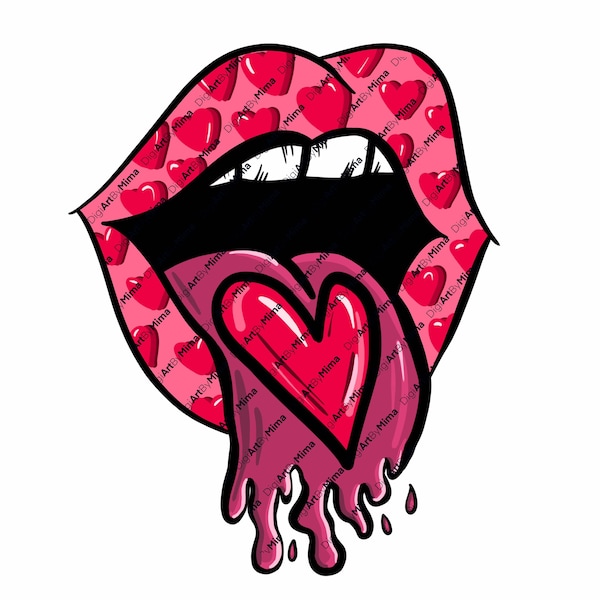 Valentine Lips Rolling Stones inspired PNG, Heart Tongue PNG Lips Clipart Lips  Png Digital Download