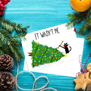 Christmas Cards, Cats, Holiday Cards, Cat Christmas Cards, Naughty Cat christmas card, Funny cat card for Christmas, Cat Xmas Tree Card