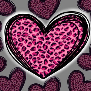 Valentines Day Pink Hearts Sublimation Download, Leopard Print Hearts Valentine&#39;s Day Png Valentines day printable hearts leopard hearts png