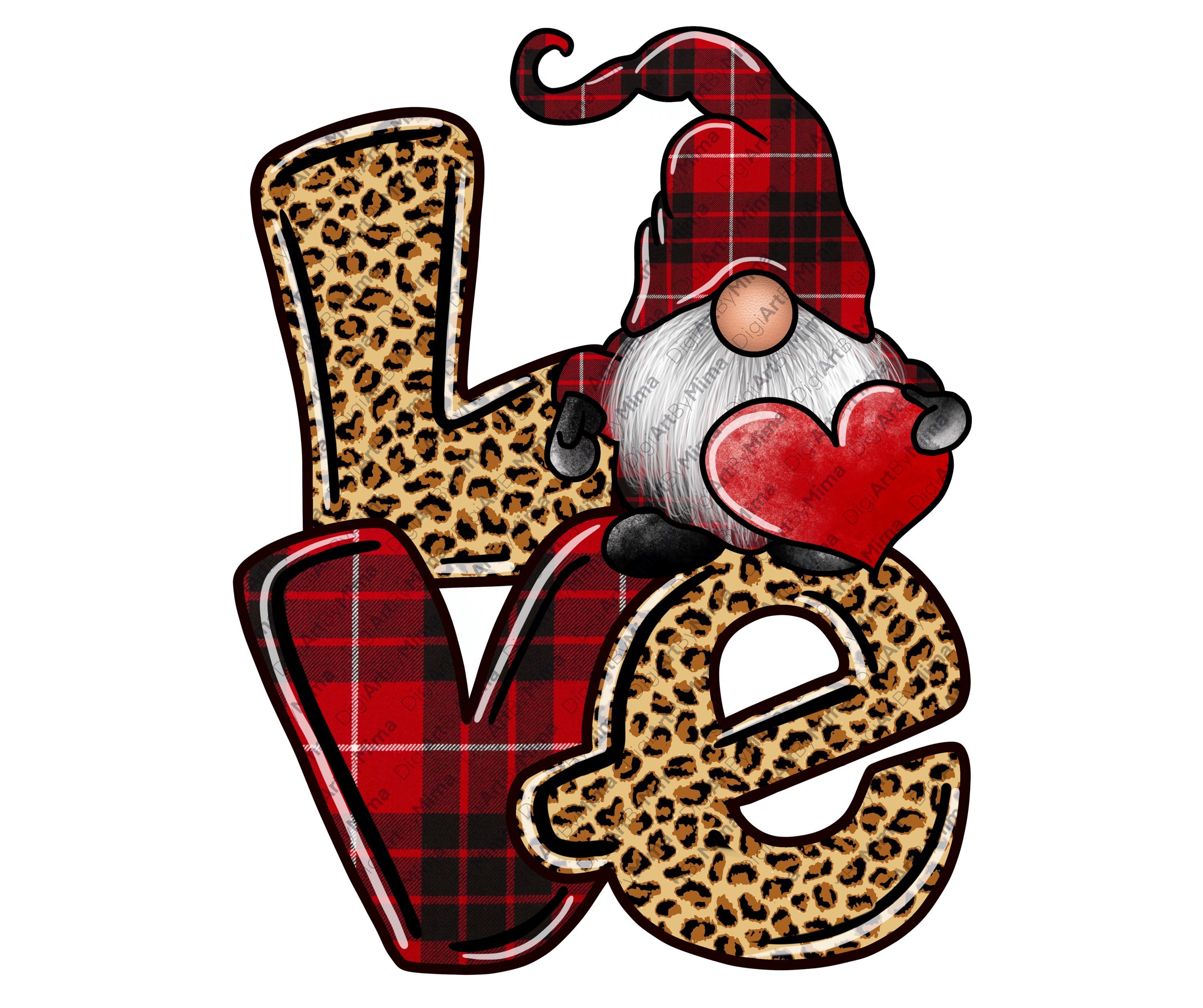 Valentine Love PNG Leopard Buffalo Plaid Gnome Heart Valentines Day ...
