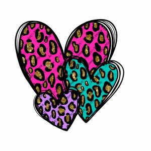 Valentine PNG Design Hand Drawn  Digital Download Printable Art Valentine&#39;s Day  Glitter Hearts Cheetah  Leopard | Sublimation