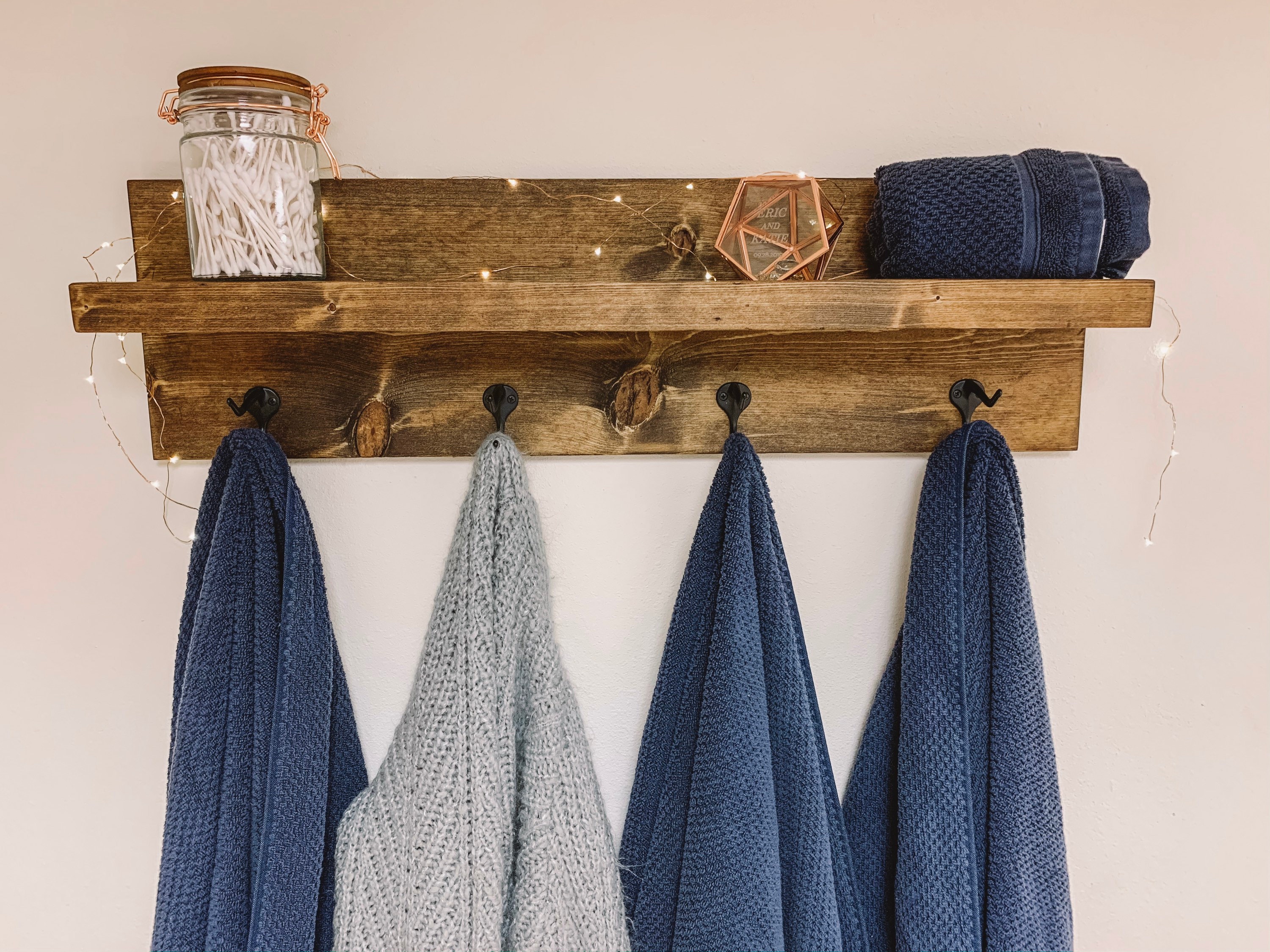 Bathroom Shelf with Towel Hooks entry way shelf laundry room | Etsy