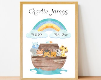 Personalised Name Art Print Noah/'s Arc Zoo Baby Christening Birthday Nursery
