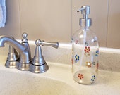 Soap Lotion Dispenser, hand painted floral, glass dispenser with satin nickel finish pump. Matches fiestaware