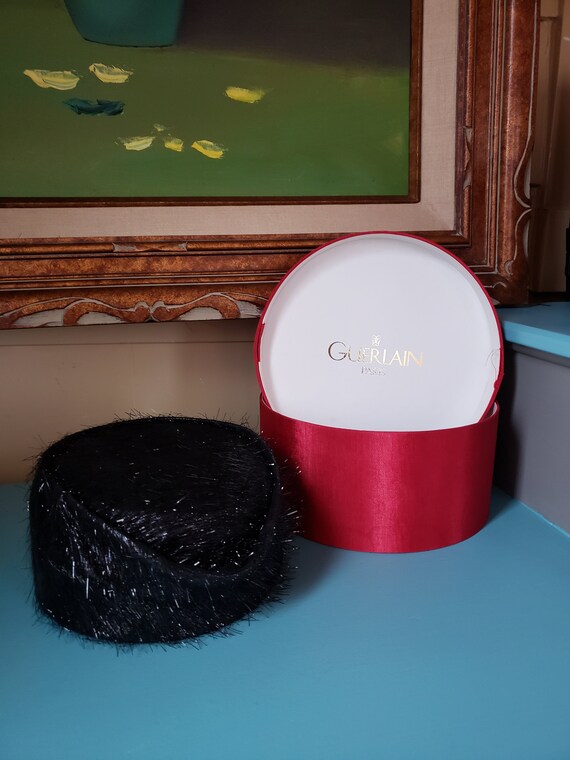 Red hat box with fabulous Black Pill Box Style Hat