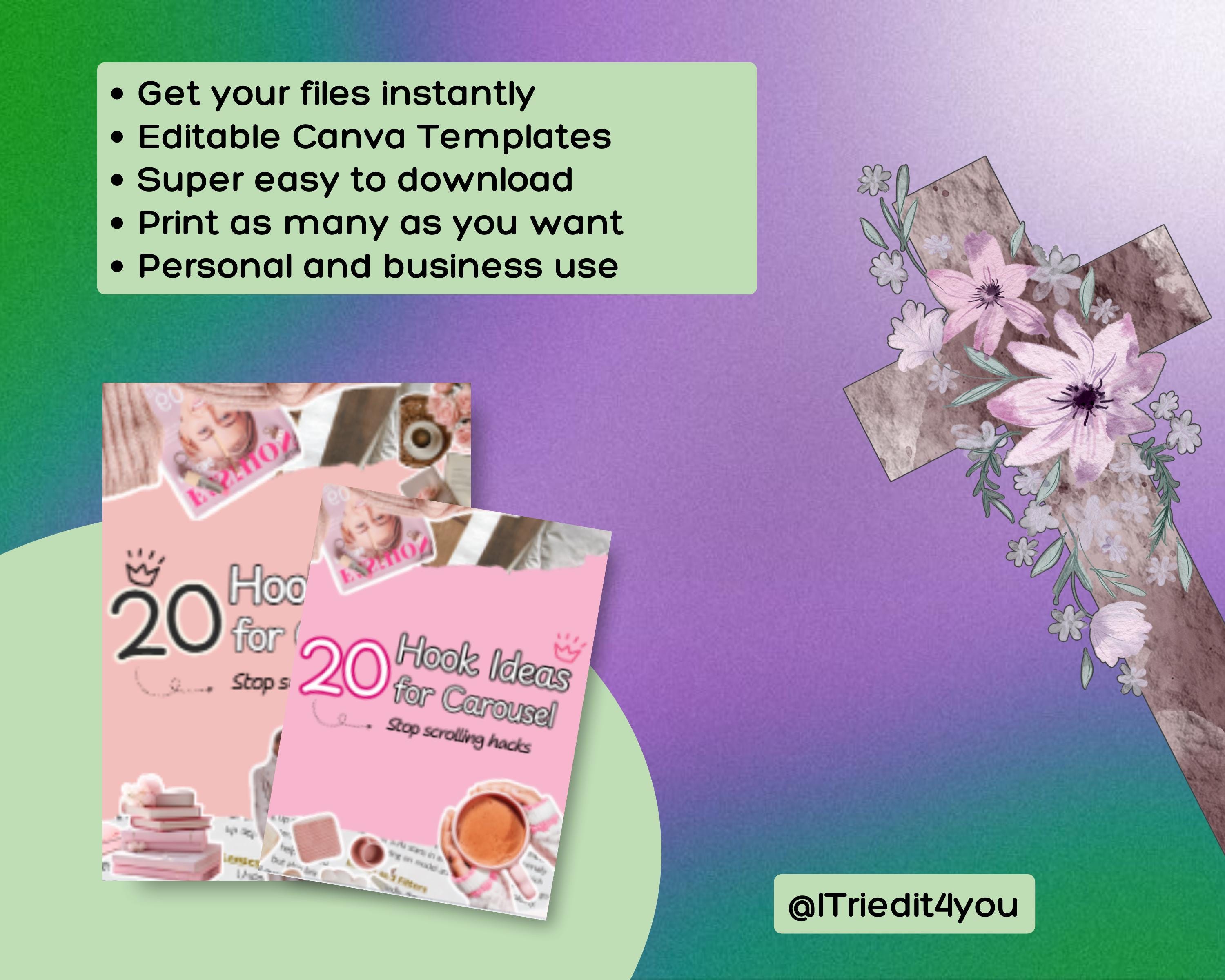 Pink Carousel Templates Canva | 100 Editable Posts | Tik Tok Instagram ...