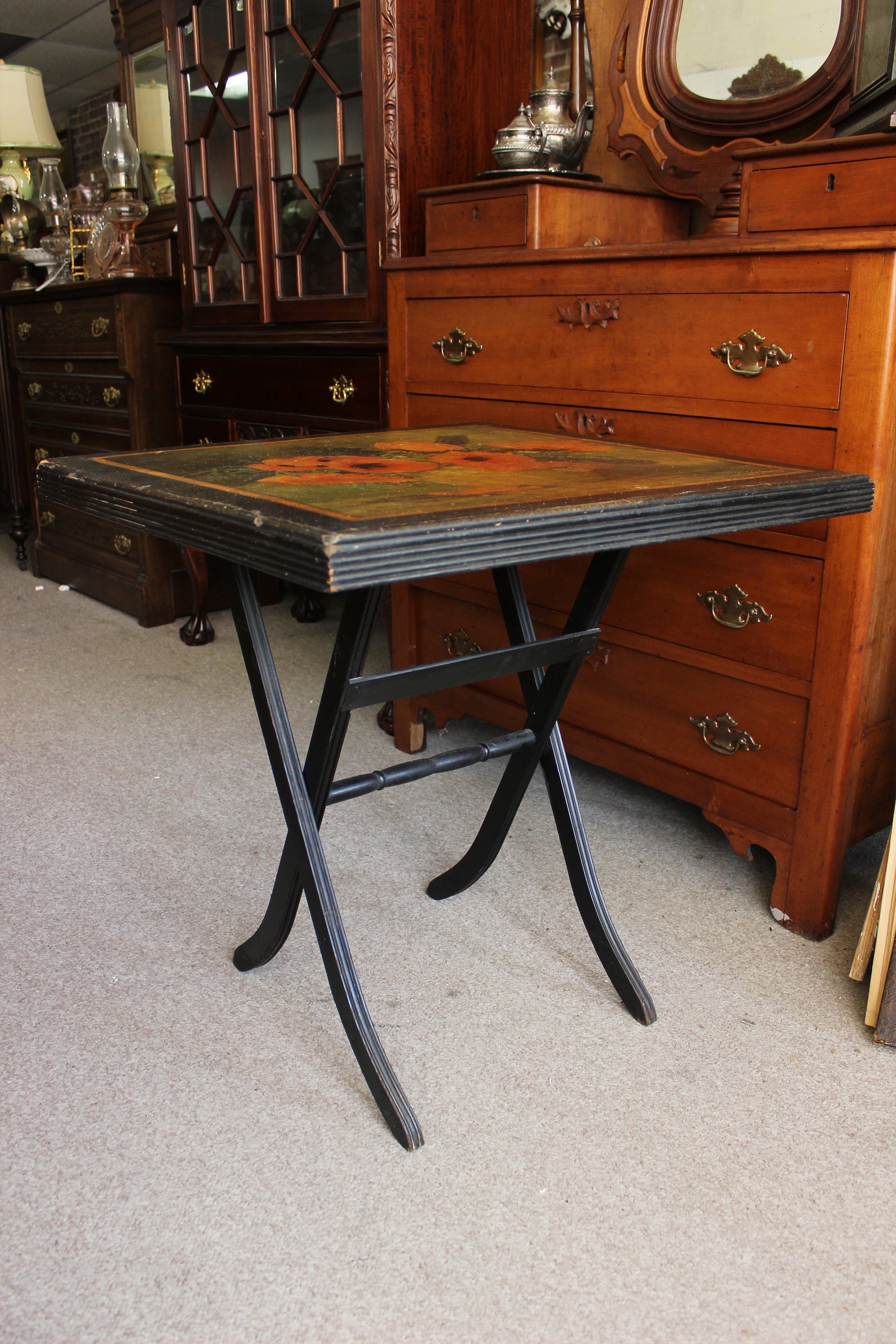 Antique Folding Card Table With Lithograph by Max Streckenbach Etsy