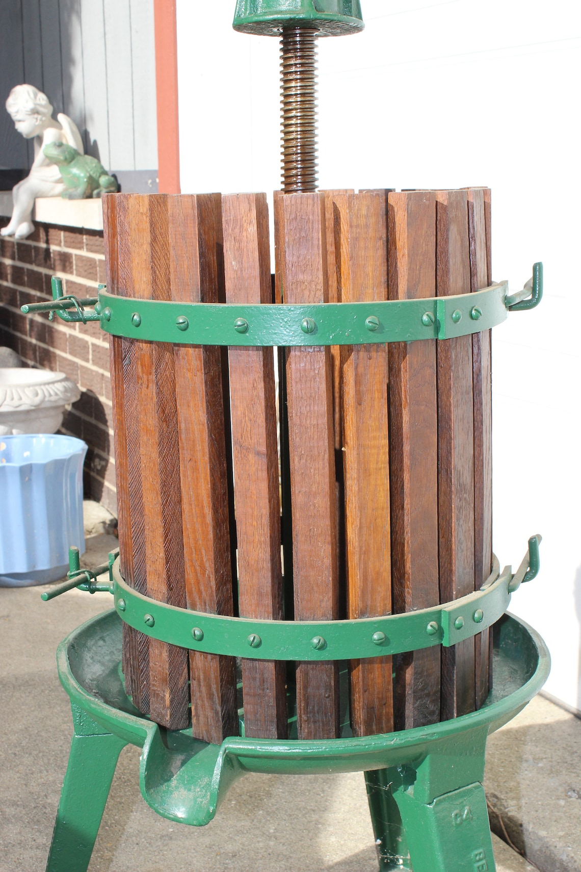 Cast Iron & Wood Fruit Wine Press Vintage Antique Berarducci Bros Mfg