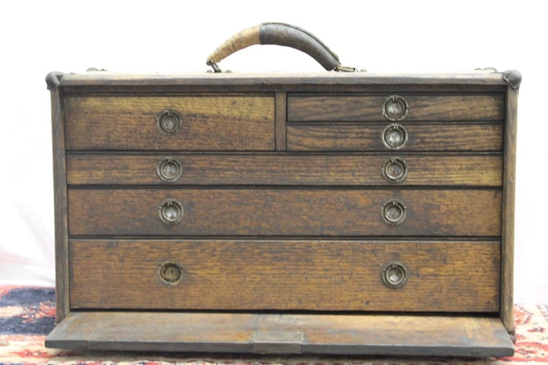 Antique Oak Wood 6 Drawer Mechanist Tool Chest Etsy