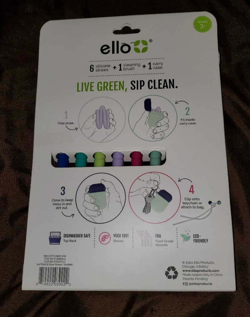 Ello Fold and Store Silicone Straw Set With Case 