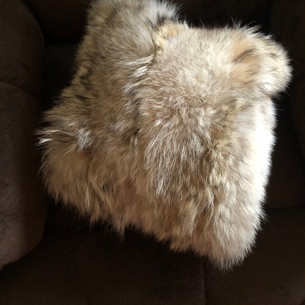 Coyote fur pillow with velvet backing