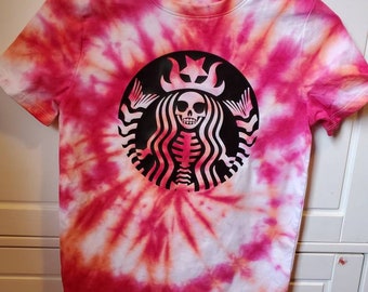 Pink Skeleton Starbucks Tye Dye Swirl Tee Youth Medium READY TO SHIP