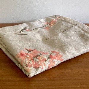 Vintage Floral Barkcloth Curtain Panel: Mid-Century Pink Florals