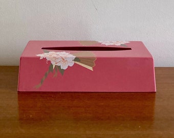 Vintage 70s Pink Floral Tissue Box Cover - Made in Japan