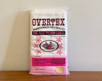 Poszewki na poduszki NOS Overtex Cotton: Vintage Pink Border, wyprodukowano w Rumunii