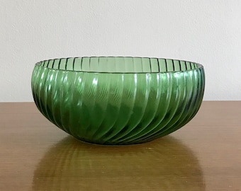Cuenco vintage de vidrio verde esmeralda: plato para dulces de mediados de siglo
