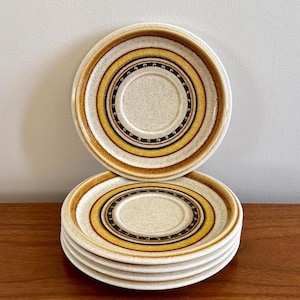 5er Set Mikasa Macrame F5820 Untertassen | Vintage Mikasa Steingut Teller | 70er Jahre Mikasa Geschirr | Ersatz Untertassen