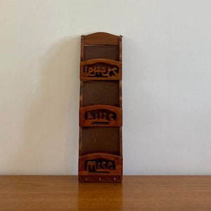 Vintage Carved Wood Wall Mount Mail Holder: 70s Retro Decor