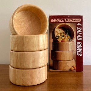 Vintage Kamenstein Beechwood Salad Bowls: Retro 90s Kitchen, Set of 4
