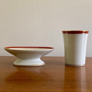 Fitz and Floyd Bordure Rouge Cup and Soap Dish | Vintage Fitz and Floyd Bath Accessories | 70s Bathroom Decor | Made in Japan