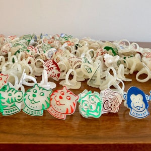 Vintage Circus Animal Rings | Retro Plastic Kids Rings | Vintage Carnival Prizes | Circus Animal Rings