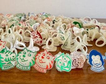 Vintage Circus Animal Plastic Rings: Retro Carnival Prizes