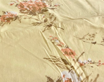 2 Yards Vintage Yellow Floral Cotton Fabric: Mid Century Lightweight Material