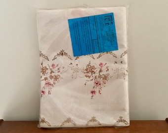 Mid-Century Floral Tablecloth: Cotton Linen Blend, New Old Stock