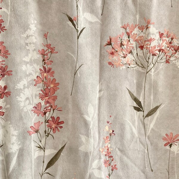 Floral Barkcloth Curtain Panel | Retro Floral Rod Pocket Curtain | Floral Barkcloth | Mid Century Florals | Pink Florals | 50s60s Decor