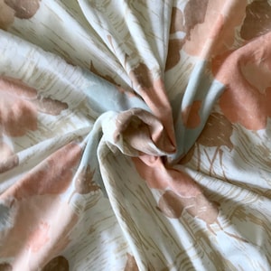 Vintage Floral Muslin Flat Sheet: 70s Peach & Blue Bedding