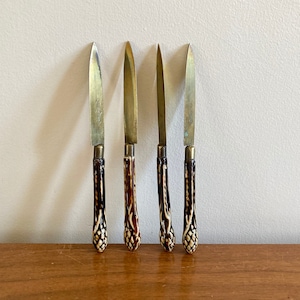 Antique German Uchatius Bronce Fruit Knives | Vintage Uchatius Bronze Cheese Knives | Bronze and Porcelain Knives