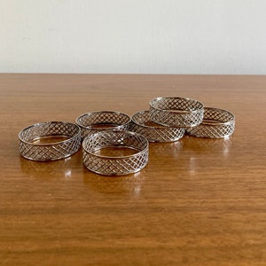 Vintage Silver Plate Napkin Rings - Set of 6 Filigree Floral Design