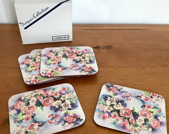 Vintage Floral Coasters | Set of 6 JASON Cork Coasters | Flower Dance by Angie Strauss | 80s Coasters | 80s Dining Decor | Pastel Florals