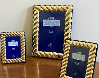 Vintage Brass Picture Frame Set: Gold Rope Detail, New Old Stock