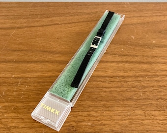 NOS Timex Ladies Watch Strap: Vintage 50s Black Alligator Embossed Leather (5/16)