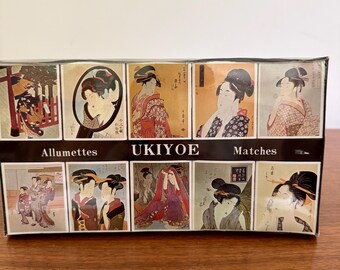 希少な浮世絵柄の日本のマッチ箱 - ヴィンテージの箱入りマッチ10個