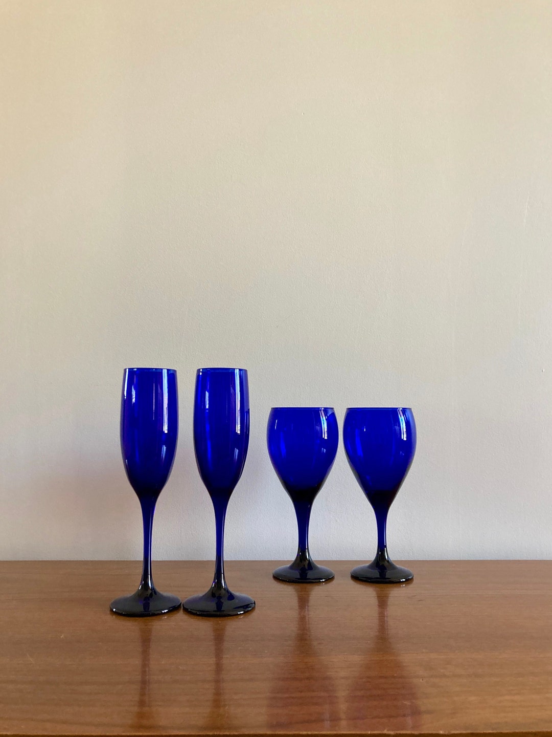 Set of 4 Libbey Premiere Cobalt Vintage Libbey Stemware Champagne