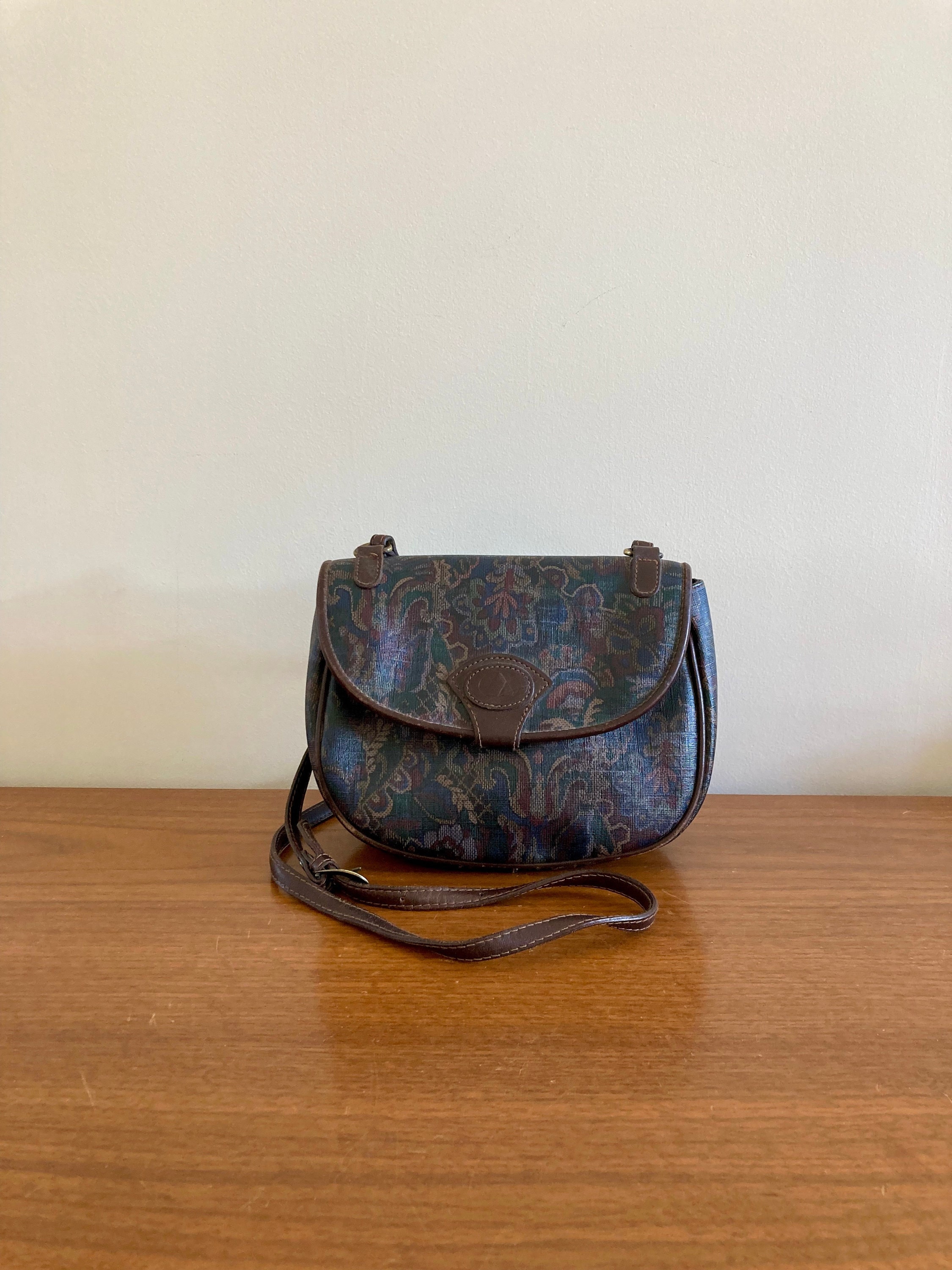 Vintage Liz Claiborne Crossbody Bag: 1980s Paisley Leather