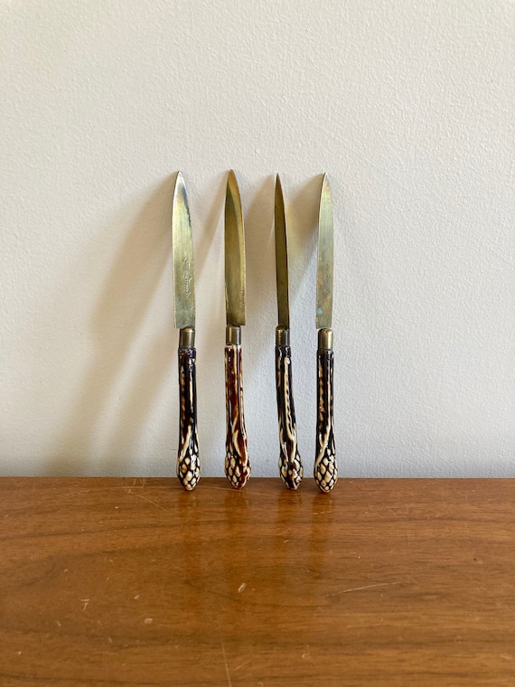 ドイツ製　アンティーク　カトラリー　uchatius bronce Antique Uchatius Bronze Fruit Knives: Vintage German Porcelain Set