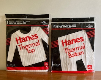 SET Thermal Top and Bottom | Vintage Hanes Men's MEDIUM Thermal Underwear | Retro 80s Thermals | Thermal Underwear | 80s Hanes